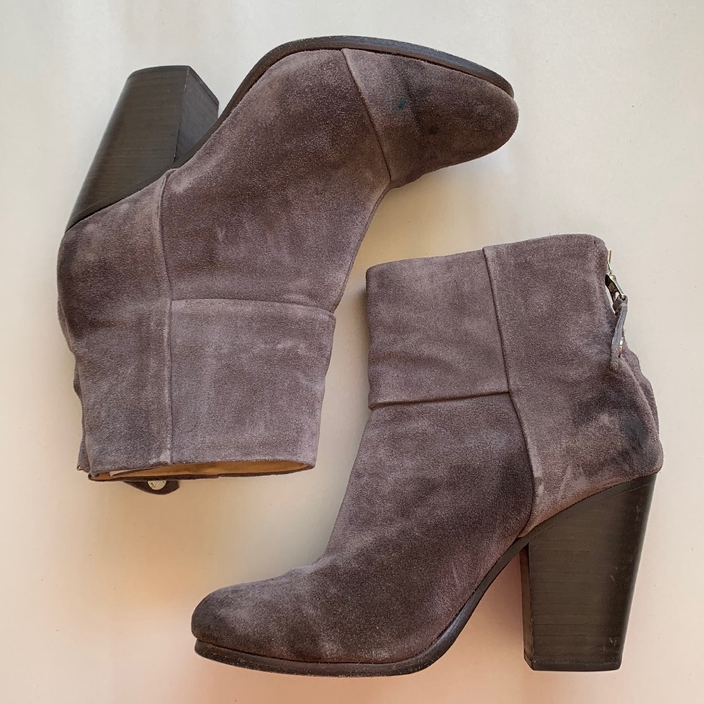 Rag & Bone Newbury Grey Suede Leather Heeled Ankle Boot Back Zip Size 37